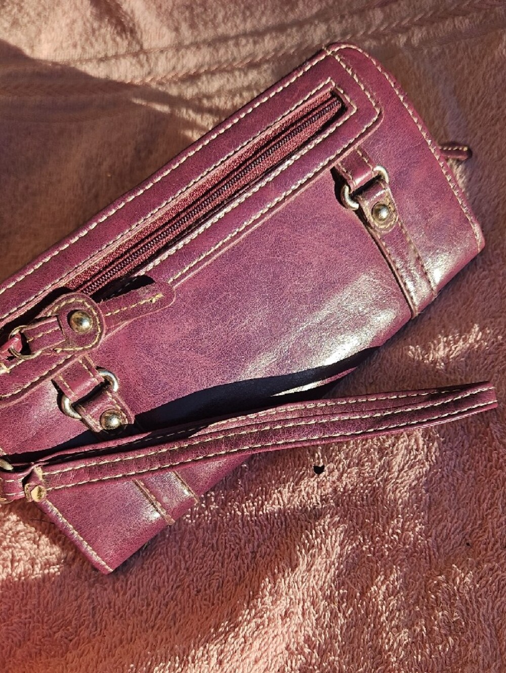 Sleek Plum Leather Wristlet Clutch